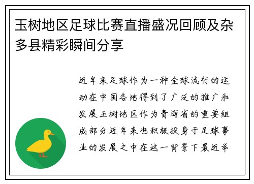 玉树地区足球比赛直播盛况回顾及杂多县精彩瞬间分享