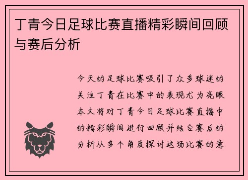 丁青今日足球比赛直播精彩瞬间回顾与赛后分析